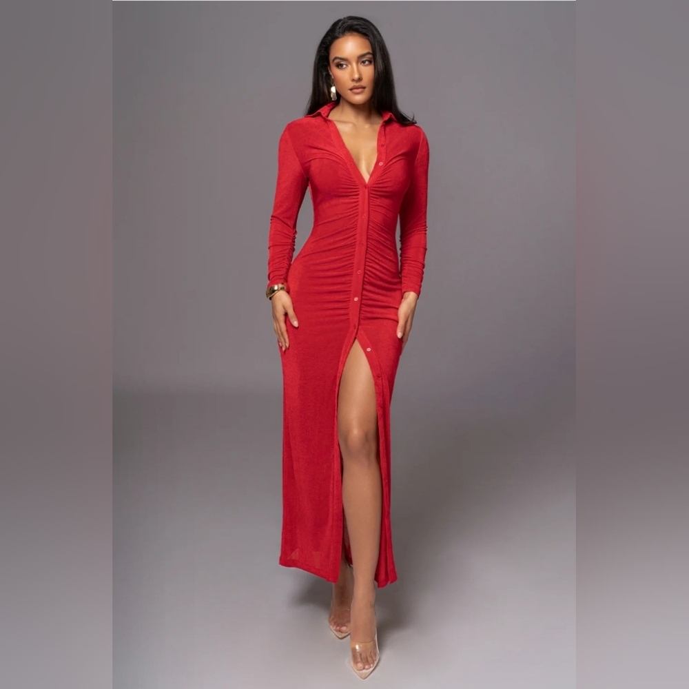 JLUXLABEL - RED ZAHRA BUTTON FRONT MAXI DRESS - SMALL - NWT